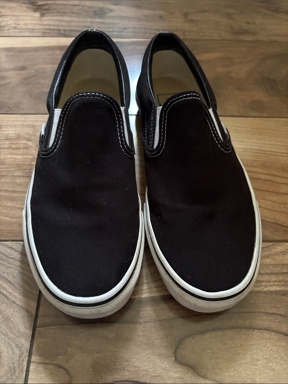 Vans Black Slip-On Canvas Loafers with White Sole
